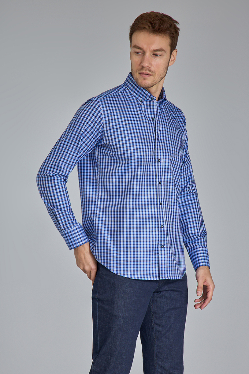 PASHA COLLAR BUTTONED REGULAR FIT UK SHIRT NAVY BLUE (1)