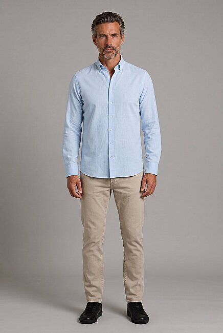 Mavi Regular Fit Keten Paşa Yaka Gömlek - 6