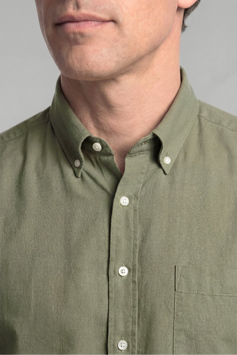 Regular Fit Paşa Yaka Keten Yeşil Erkek Gömlek - 3