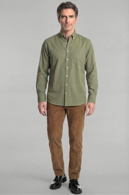 Regular Fit Paşa Yaka Keten Yeşil Erkek Gömlek - 4