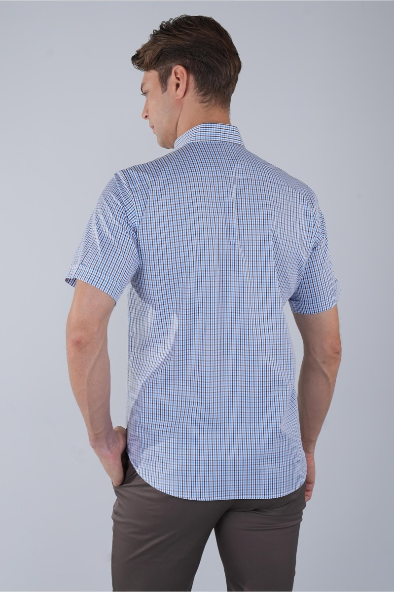 Regular Fit Paşa Yaka Kısa Kol Pamuk Kahve Erkek Gömlek (1)