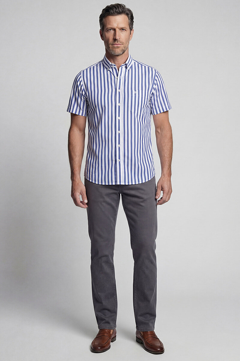 Regular Fit Paşa Yaka Kısa Kollu Pamuk Lacivert Erkek Gömlek - 5