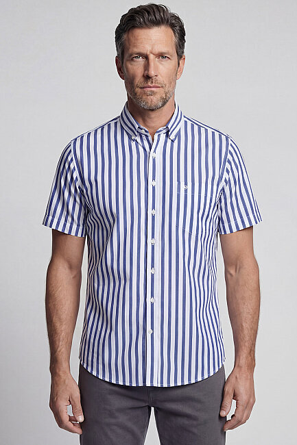 Regular Fit Paşa Yaka Kısa Kollu Pamuk Lacivert Erkek Gömlek