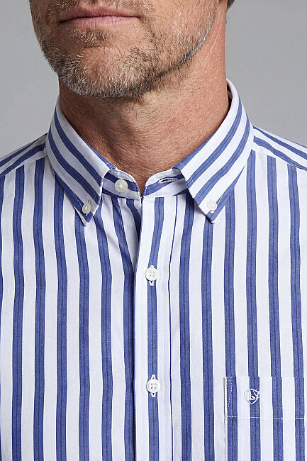 Regular Fit Paşa Yaka Kısa Kollu Pamuk Lacivert Erkek Gömlek (2)