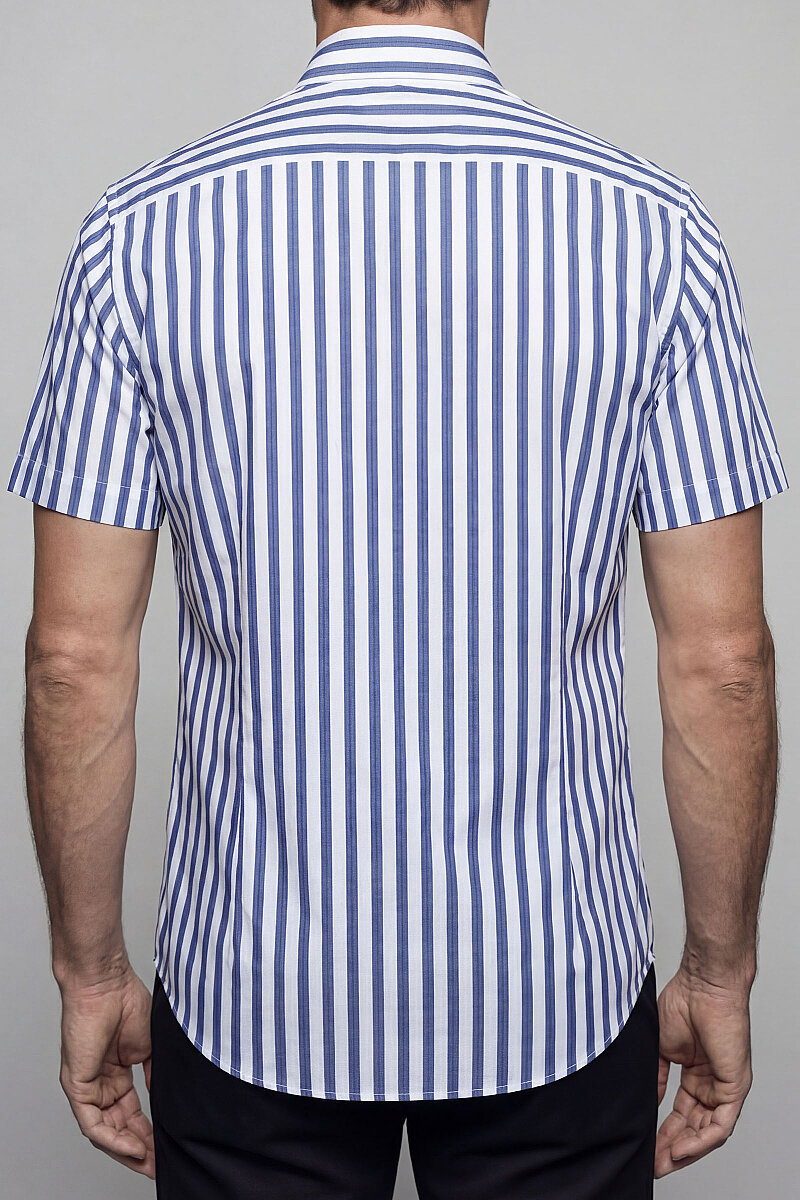 Regular Fit Paşa Yaka Kısa Kollu Pamuk Lacivert Erkek Gömlek - 2