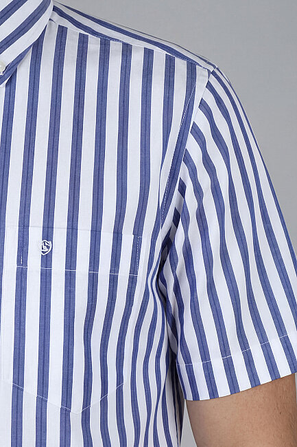 Regular Fit Paşa Yaka Kısa Kollu Pamuk Lacivert Erkek Gömlek (3)