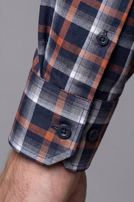 Regular Fit Paşa Yaka Kışlık Ekose Pamuk Kahve Erkek Gömlek - 3