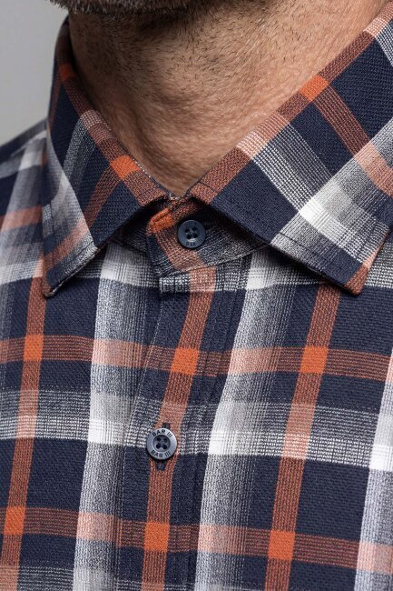 Regular Fit Paşa Yaka Kışlık Ekose Pamuk Kahve Erkek Gömlek (1)