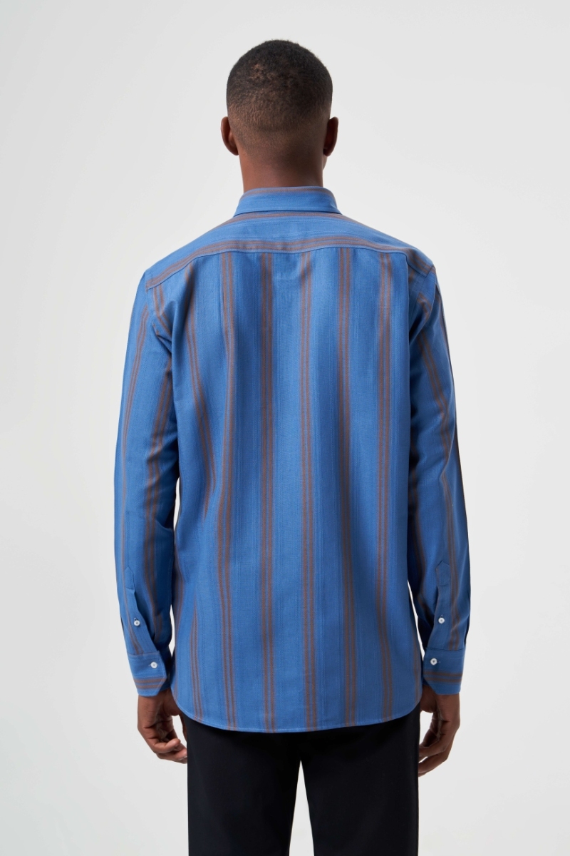 Regular Fit Paşa Yaka Kol İçi Apoletli Açık Mavi Erkek Gömlek - 2