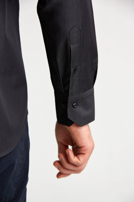 Regular Fit Paşa Yaka Kol İçi Apoletli Antrasit Erkek Gömlek - 4