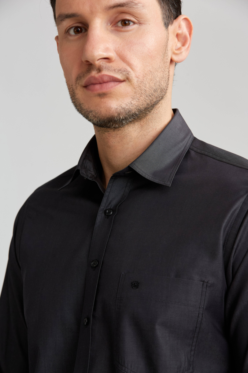Regular Fit Paşa Yaka Kol İçi Apoletli Antrasit Erkek Gömlek - 5