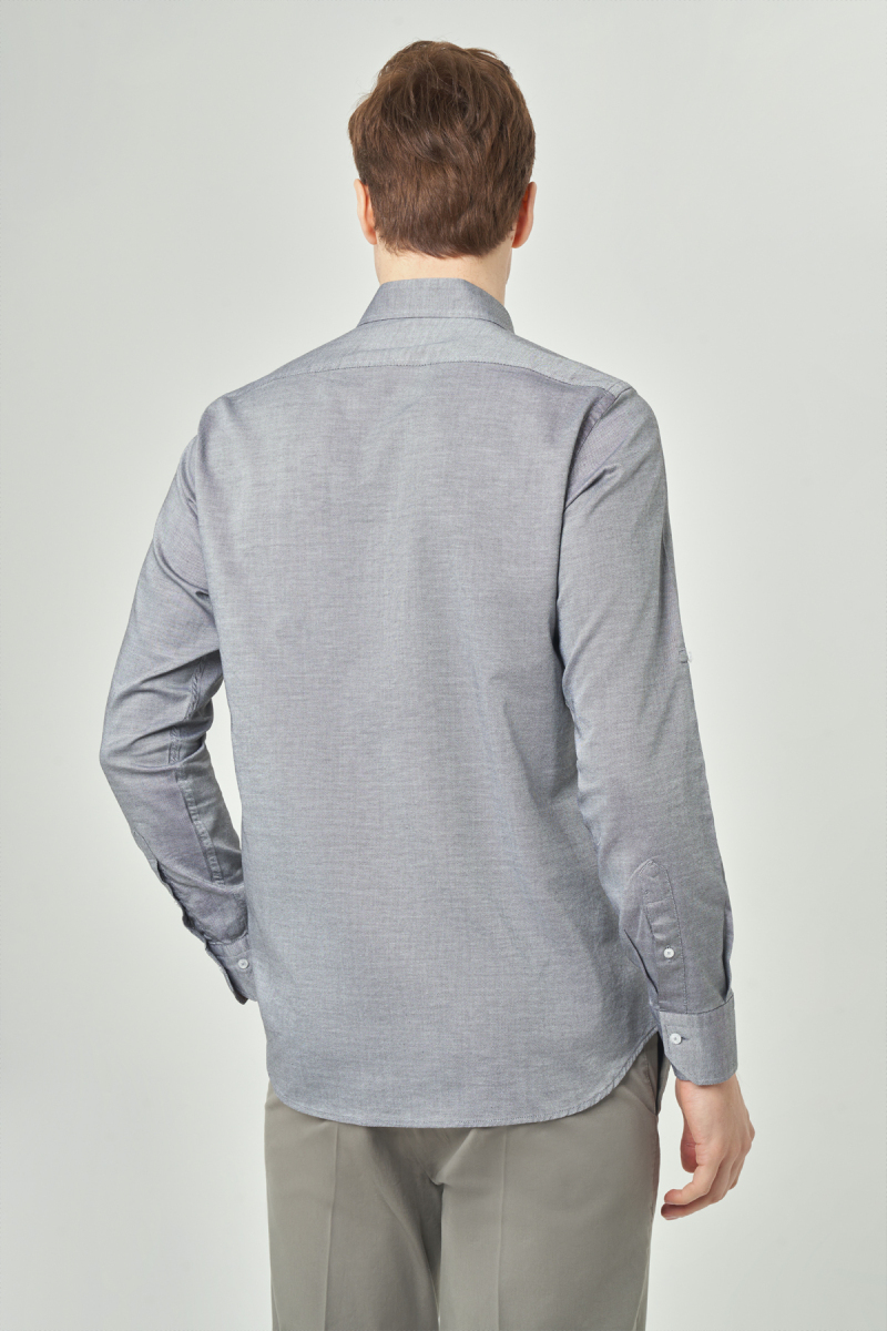 Regular Fit Paşa Yaka Kol İçi Apoletli Gri Erkek Gömlek - 2