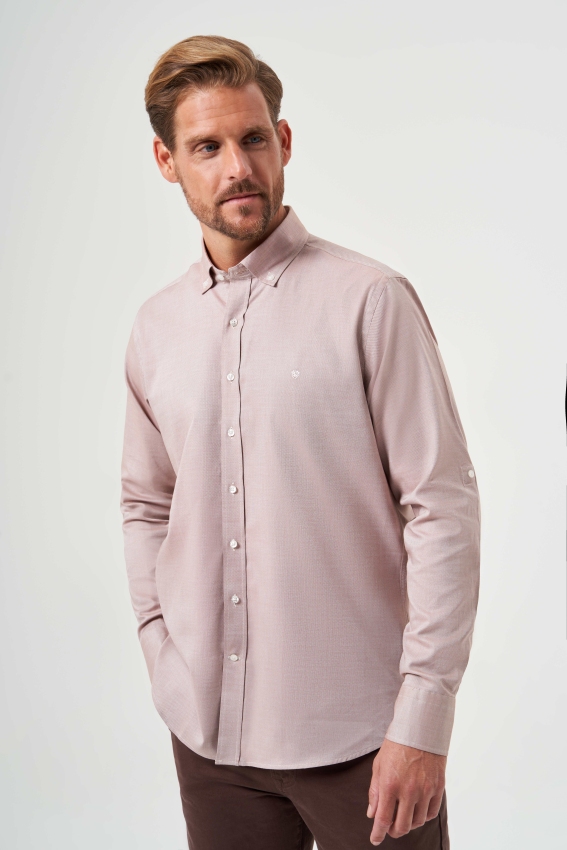 Regular Fit Paşa Yaka Kol İçi Apoletli Hardal Spor Erkek Gömlek - 1