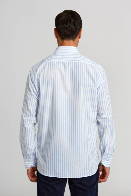 Regular Fit Paşa Yaka Kol İçi Apoletli Mavi Spor Basic Erkek Gömlek - 4