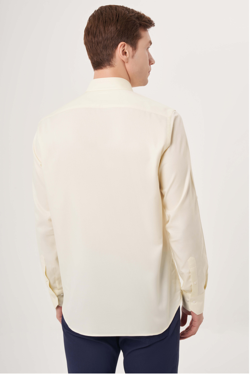 Regular Fit Paşa Yaka Kol İçi Apoletli Sarı Basic Erkek Gömlek - 2