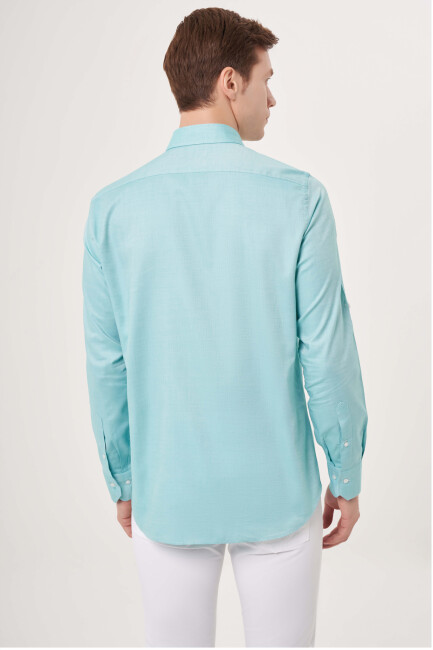 Regular Fit Paşa Yaka Kol İçi Apoletli Yeşil Erkek Gömlek - 2