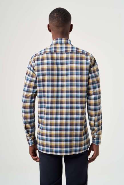 Regular Fit Paşa Yaka Lacivert Ekoseli Spor Erkek Gömlek - 2