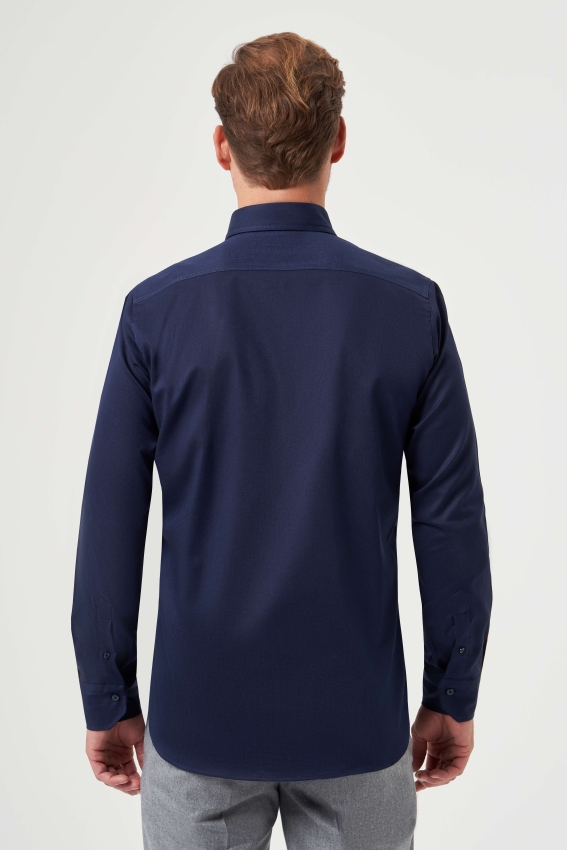 Regular Fit Paşa Yaka Lacivert Spor Basic Erkek Gömlek - 2