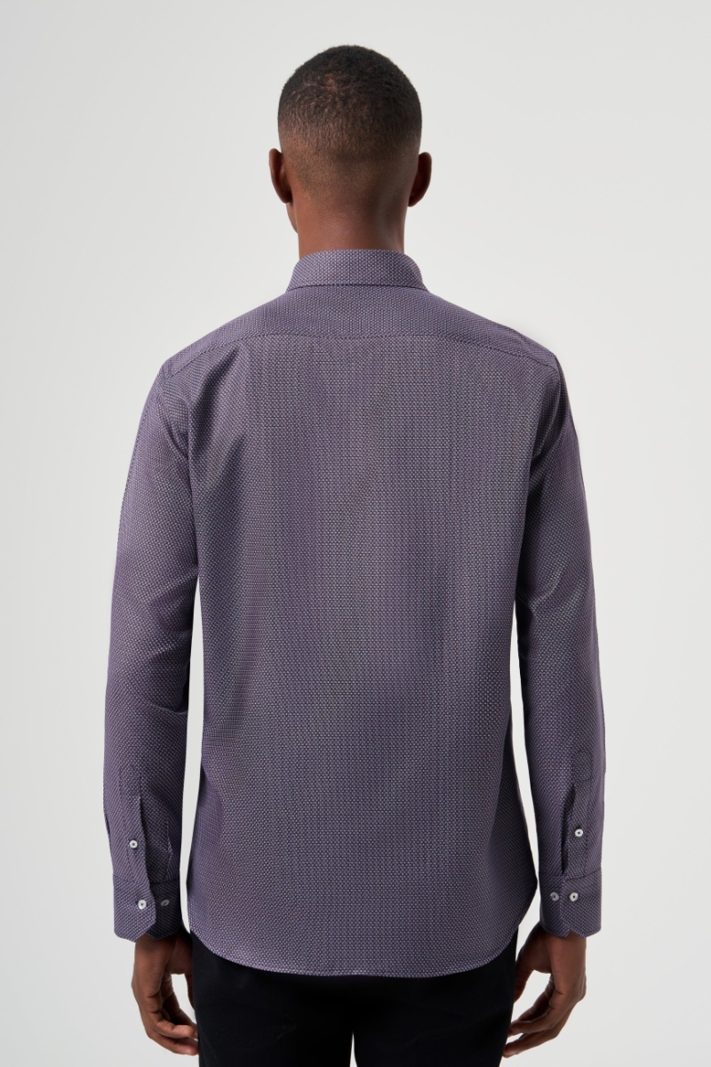 Regular Fit Paşa Yaka Lila Basic Spor Erkek Gömlek - 2