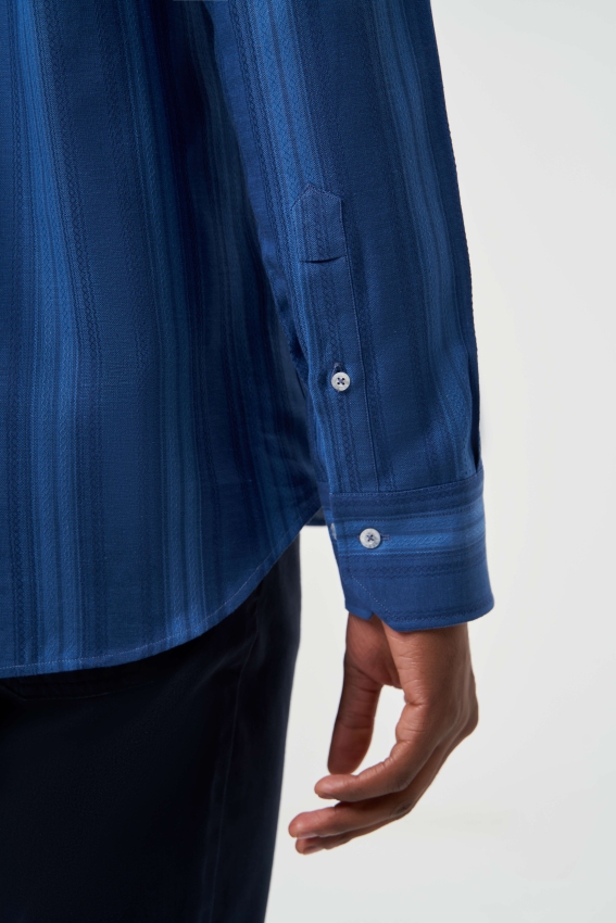 Regular Fit Paşa Yaka Mavi Basic Erkek Gömlek - 4