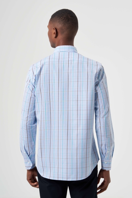 Regular Fit Paşa Yaka Mavi Basic Spor Erkek Gömlek - 2