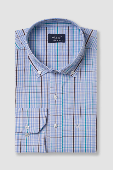 Regular Fit Paşa Yaka Mavi Basic Spor Erkek Gömlek - 5