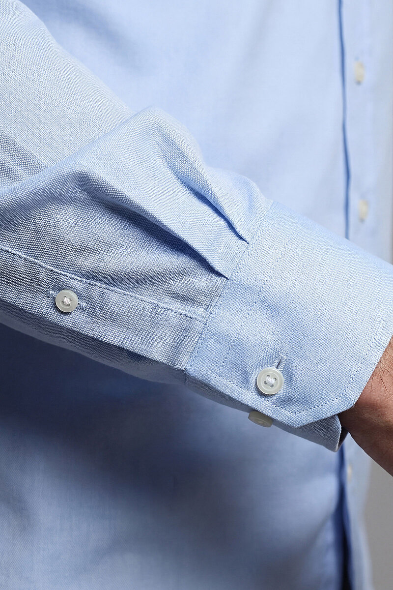 Regular Fit Paşa Yaka Pamuk Açık Mavi Erkek Gömlek - 5
