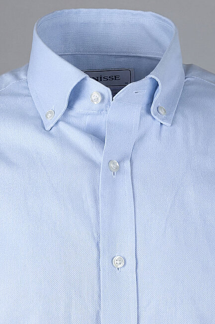 Regular Fit Paşa Yaka Pamuk Açık Mavi Erkek Gömlek (3)