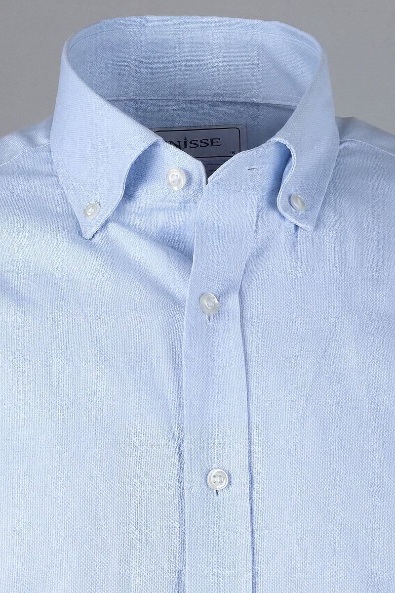 Regular Fit Paşa Yaka Pamuk Açık Mavi Erkek Gömlek - 4