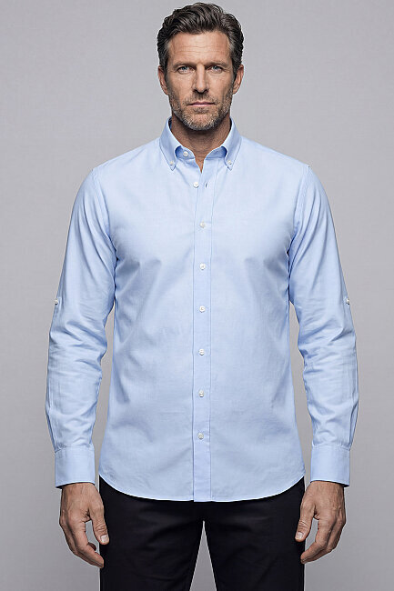 Regular Fit Paşa Yaka Pamuk Açık Mavi Erkek Gömlek (0)