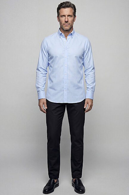 Regular Fit Paşa Yaka Pamuk Açık Mavi Erkek Gömlek (5)