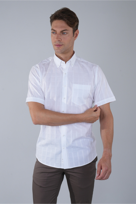 Regular Fit Paşa Yaka Pamuk Beyaz Erkek Gömlek - 3