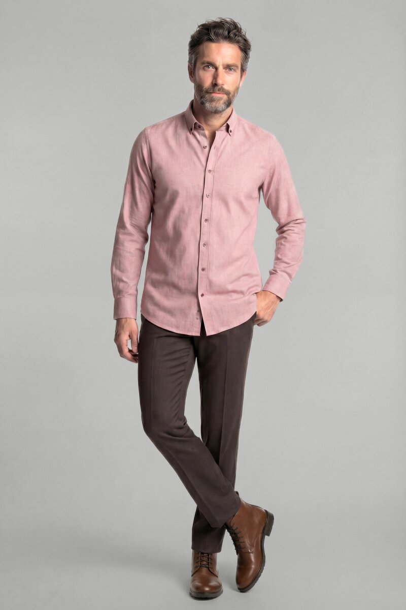 Regular Fit Paşa Yaka Pamuk Bordo Erkek Gömlek - 4