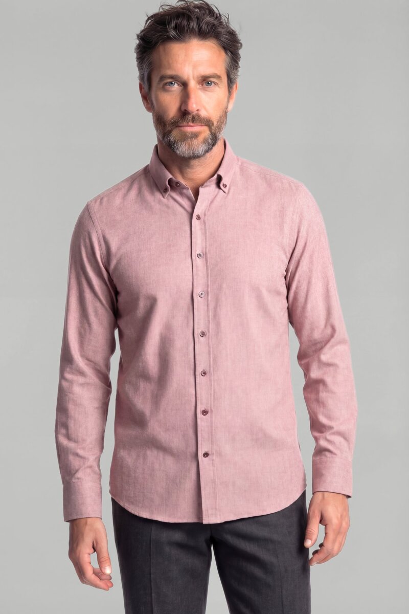 Regular Fit Paşa Yaka Pamuk Bordo Erkek Gömlek - 1