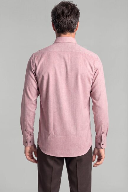 Regular Fit Paşa Yaka Pamuk Bordo Erkek Gömlek - 2