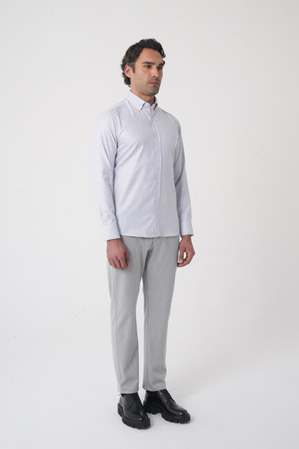 Regular Fit Paşa Yaka Pamuk Gri Erkek Gömlek - 4