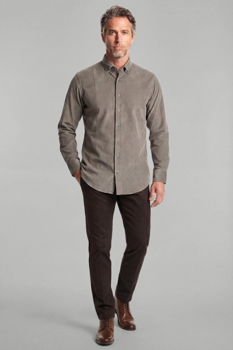 Regular Fit Paşa Yaka Pamuk Kahve Erkek Gömlek - 4
