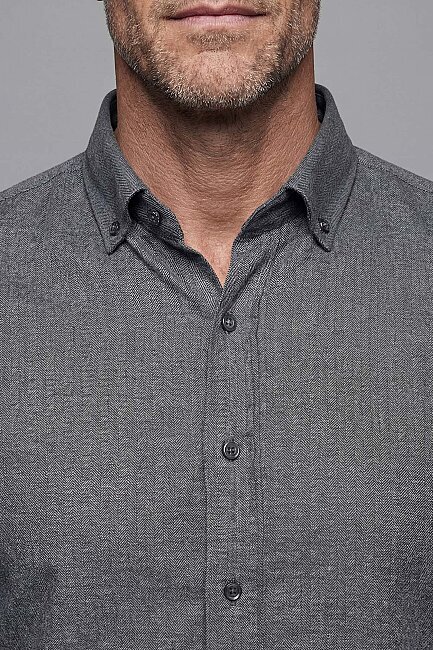 Regular Fit Paşa Yaka Pamuk Koyu Gri Erkek Gömlek - 3