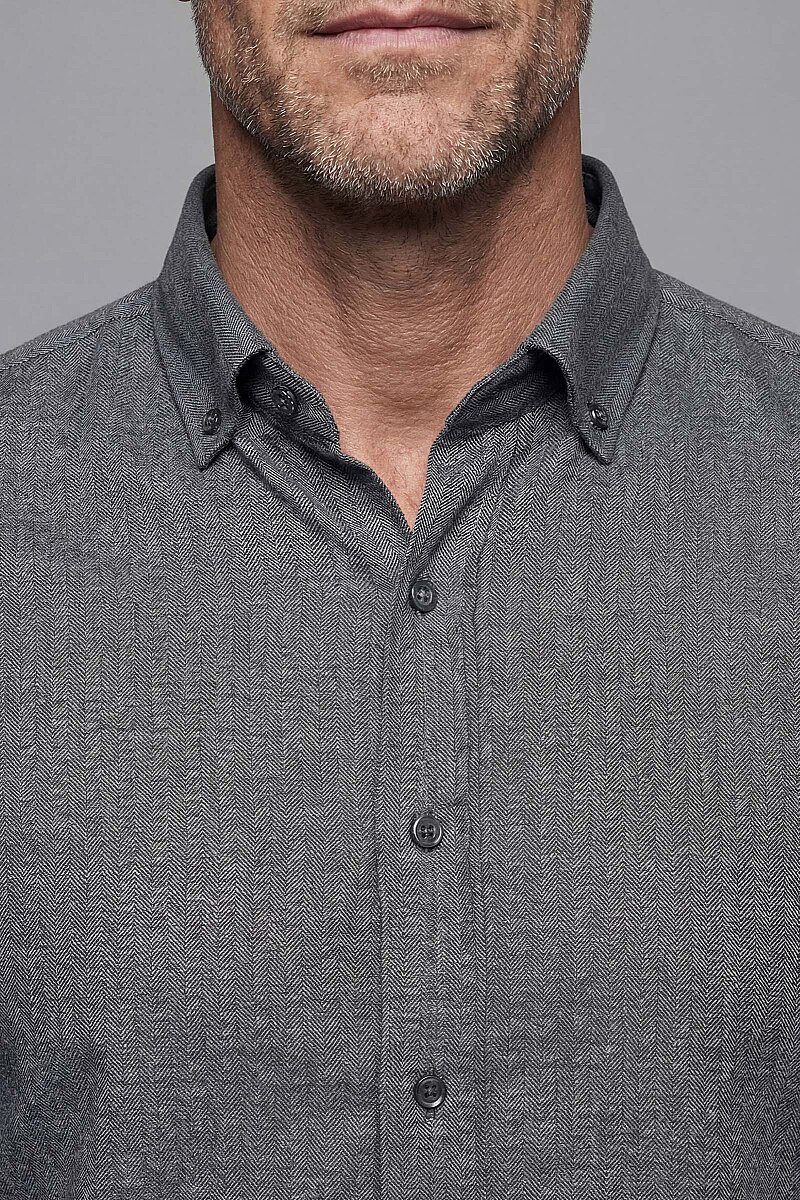 Regular Fit Paşa Yaka Pamuk Koyu Gri Erkek Gömlek - 3