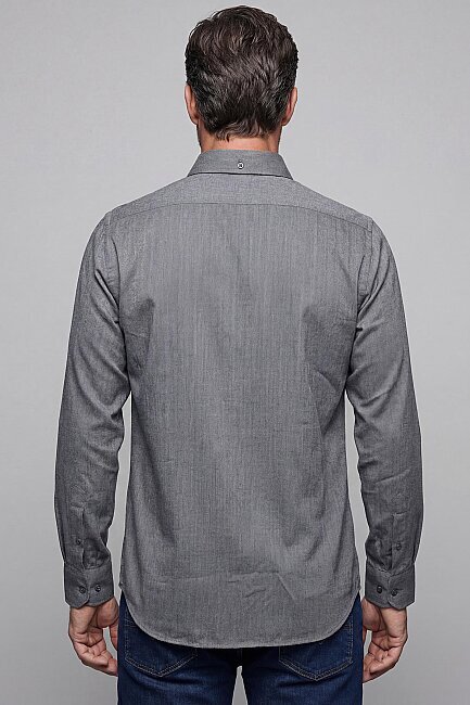 Regular Fit Paşa Yaka Pamuk Koyu Gri Erkek Gömlek - 2