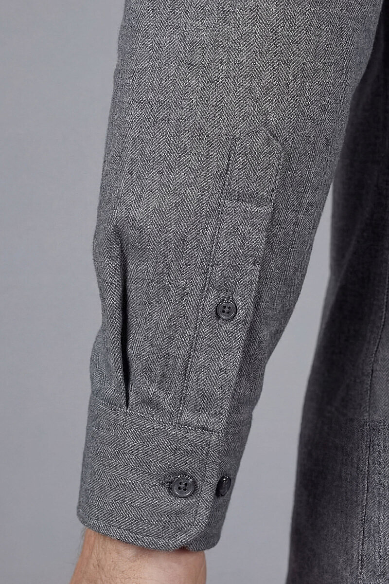 Regular Fit Paşa Yaka Pamuk Koyu Gri Erkek Gömlek - 4