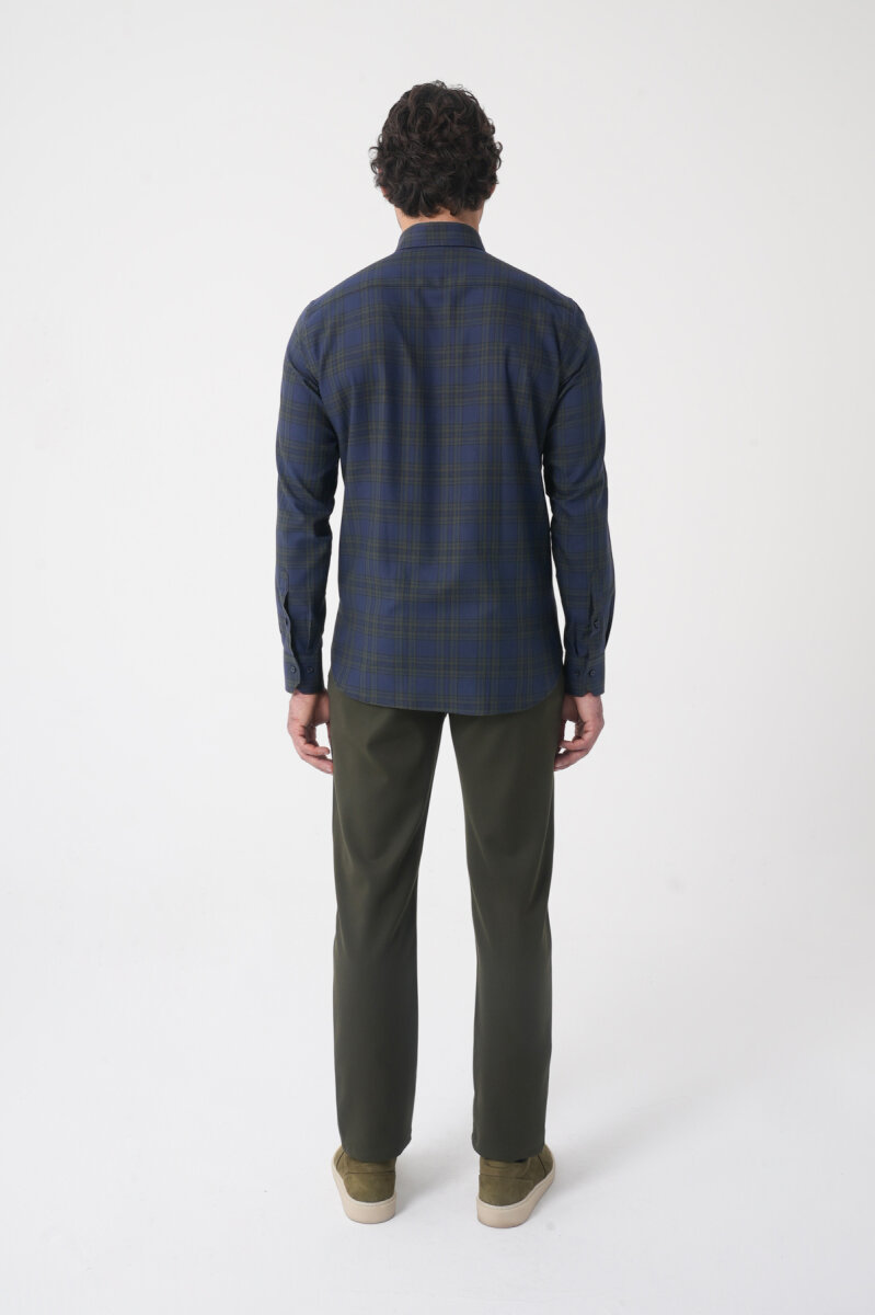 Regular Fit Paşa Yaka Pamuk Koyu Yeşil Erkek Gömlek - 5