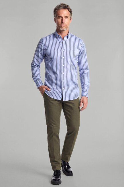 Regular Fit Paşa Yaka Pamuk Mavi Kahve Erkek Gömlek - 1