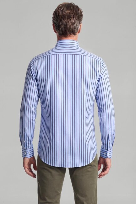 Regular Fit Paşa Yaka Pamuk Mavi Kahve Erkek Gömlek - 2