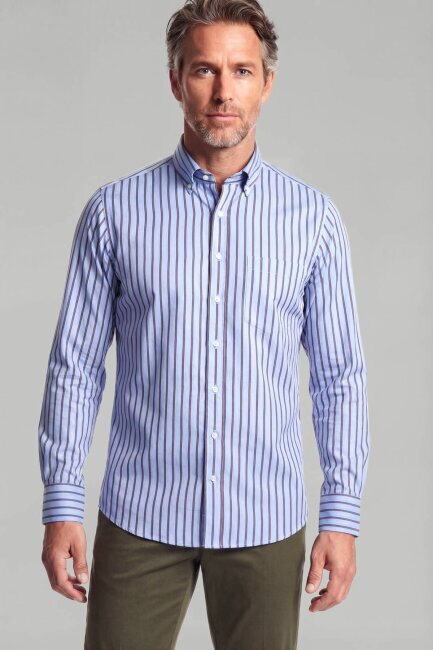 Regular Fit Paşa Yaka Pamuk Mavi Kahve Erkek Gömlek - 3