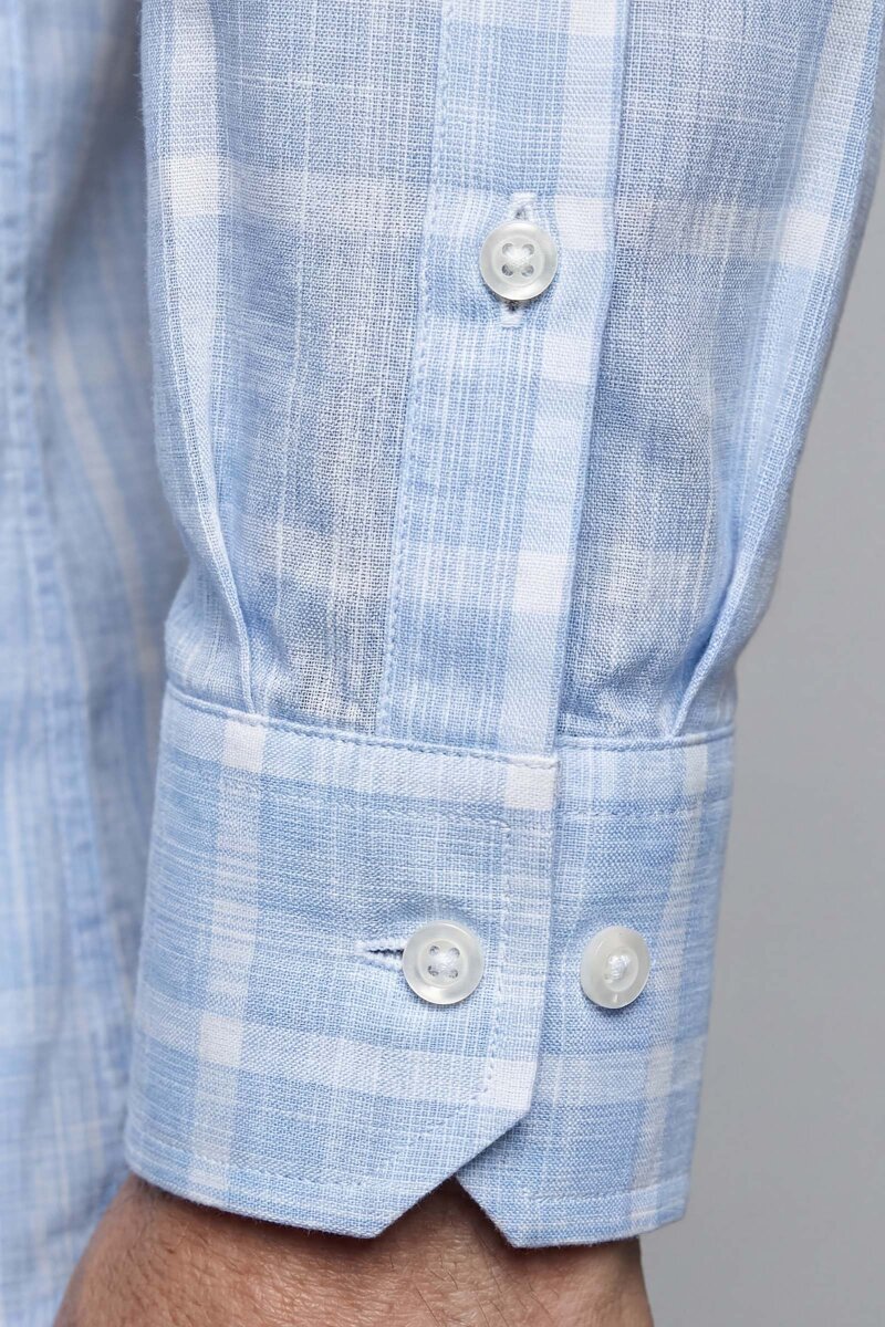 Regular Fit Paşa Yaka Pamuk Mavi Spor Erkek Gömlek - 3