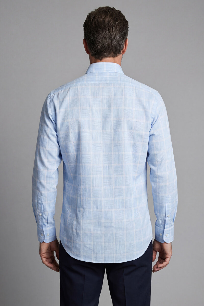 Regular Fit Paşa Yaka Pamuk Mavi Spor Erkek Gömlek - 2
