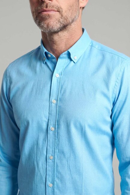 Regular Fit Paşa Yaka Pamuk Turkuaz Erkek Gömlek - 3