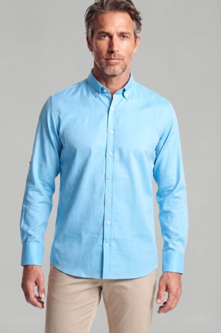 Regular Fit Paşa Yaka Pamuk Turkuaz Erkek Gömlek - 1