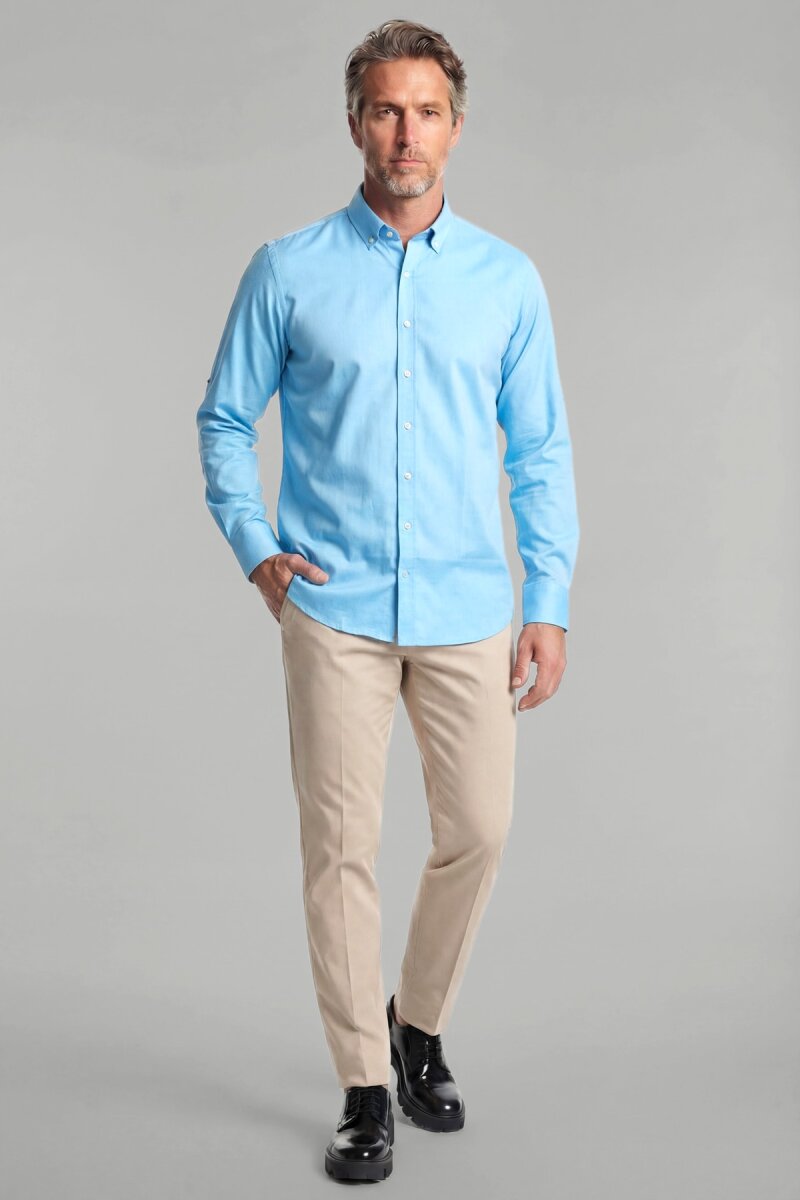 Regular Fit Paşa Yaka Pamuk Turkuaz Erkek Gömlek - 4